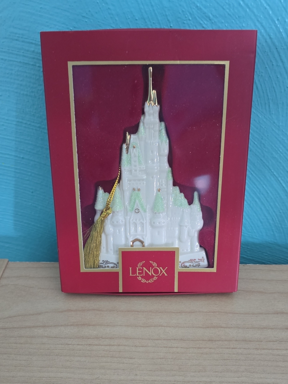 Lenox White Castle Ornament with Gold Tassel and Green Accents